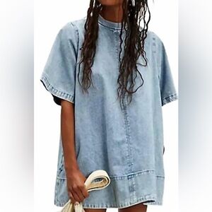 Free People Washed Light Blue Harlow Denim Tunic